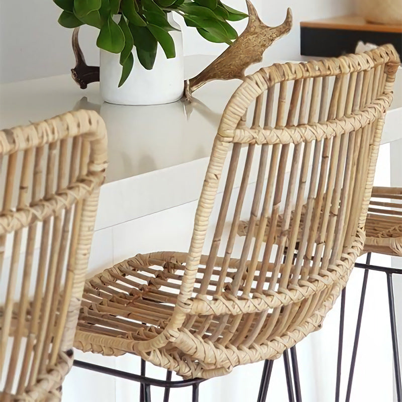 Contemporary Boho Rectangular Dining Chair - Premium Indonesian Rattan: Handwoven Natural Weave, Eco-Friendly Comfort & Sturdy Iron Legs For Dining Room Lumendat