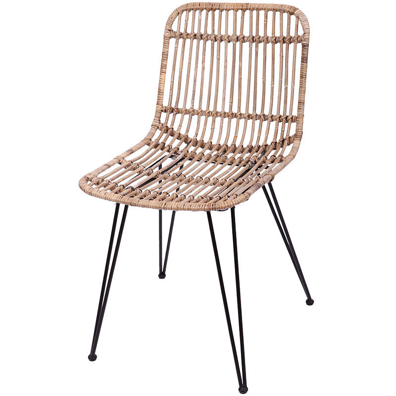 Contemporary Boho Rectangular Dining Chair - Premium Indonesian Rattan: Handwoven Natural Weave, Eco-Friendly Comfort & Sturdy Iron Legs For Dining Room Lumendat