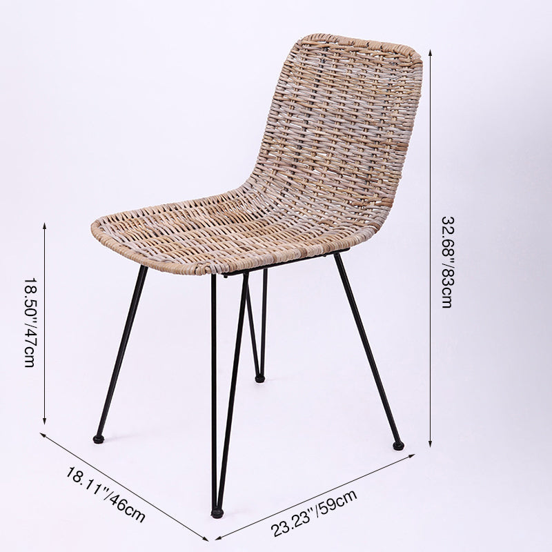 Contemporary Boho Rectangular Dining Chair - Premium Indonesian Rattan: Handwoven Natural Weave, Eco-Friendly Comfort & Sturdy Iron Legs For Dining Room Lumendat