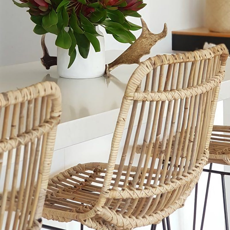Contemporary Boho Rectangular Dining Chair - Premium Indonesian Rattan: Handwoven Natural Weave, Eco-Friendly Comfort & Sturdy Iron Legs For Dining Room Lumendat