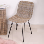 Contemporary Boho Rectangular Dining Chair - Premium Indonesian Rattan: Handwoven Natural Weave, Eco-Friendly Comfort & Sturdy Iron Legs For Dining Room Lumendat