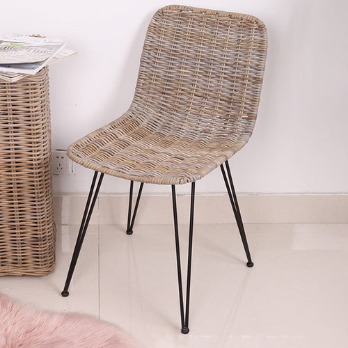 Contemporary Boho Rectangular Dining Chair - Premium Indonesian Rattan: Handwoven Natural Weave, Eco-Friendly Comfort & Sturdy Iron Legs For Dining Room Lumendat