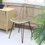 Contemporary Boho Rectangular Dining Chair - Premium Indonesian Rattan: Handwoven Natural Weave, Eco-Friendly Comfort & Sturdy Iron Legs For Dining Room Lumendat
