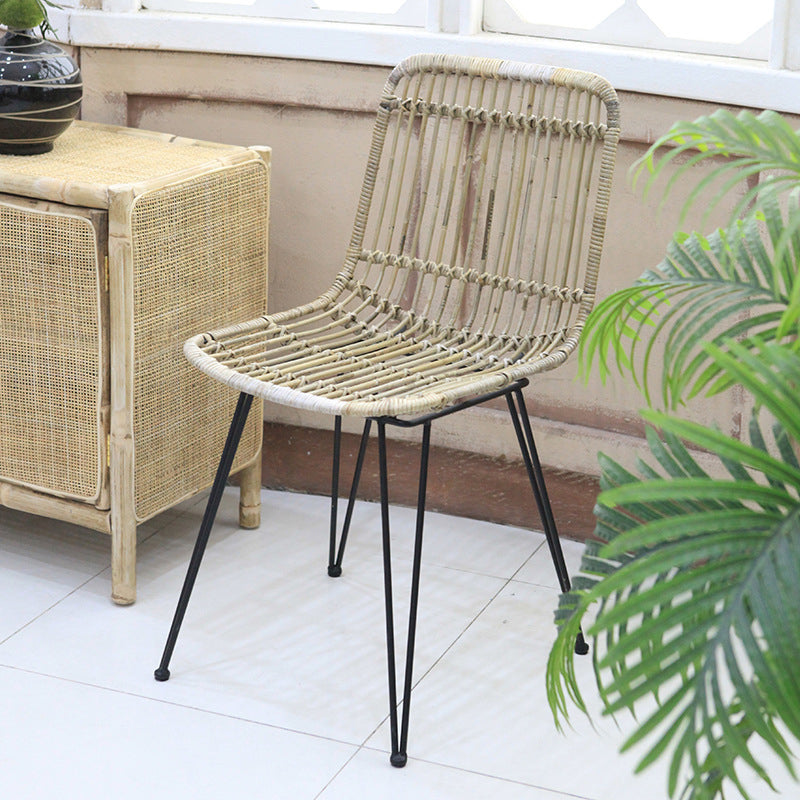 Contemporary Boho Rectangular Dining Chair - Premium Indonesian Rattan: Handwoven Natural Weave, Eco-Friendly Comfort & Sturdy Iron Legs For Dining Room Lumendat