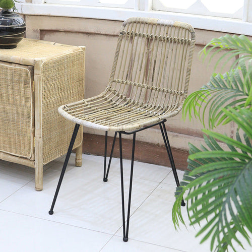 Contemporary Boho Rectangular Dining Chair - Premium Indonesian Rattan: Handwoven Natural Weave, Eco-Friendly Comfort & Sturdy Iron Legs For Dining Room Lumendat