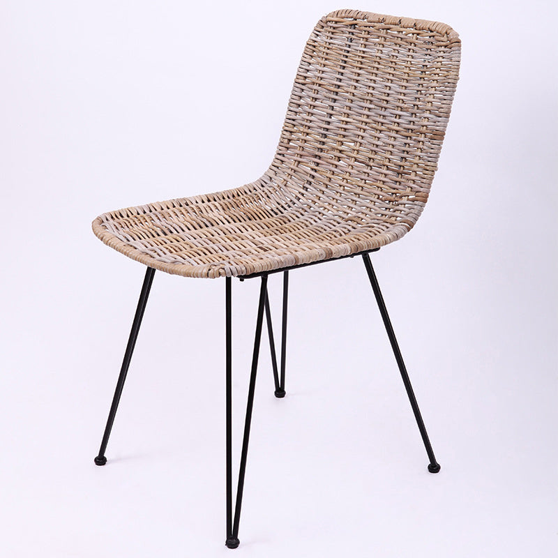 Contemporary Boho Rectangular Dining Chair - Premium Indonesian Rattan: Handwoven Natural Weave, Eco-Friendly Comfort & Sturdy Iron Legs For Dining Room Lumendat