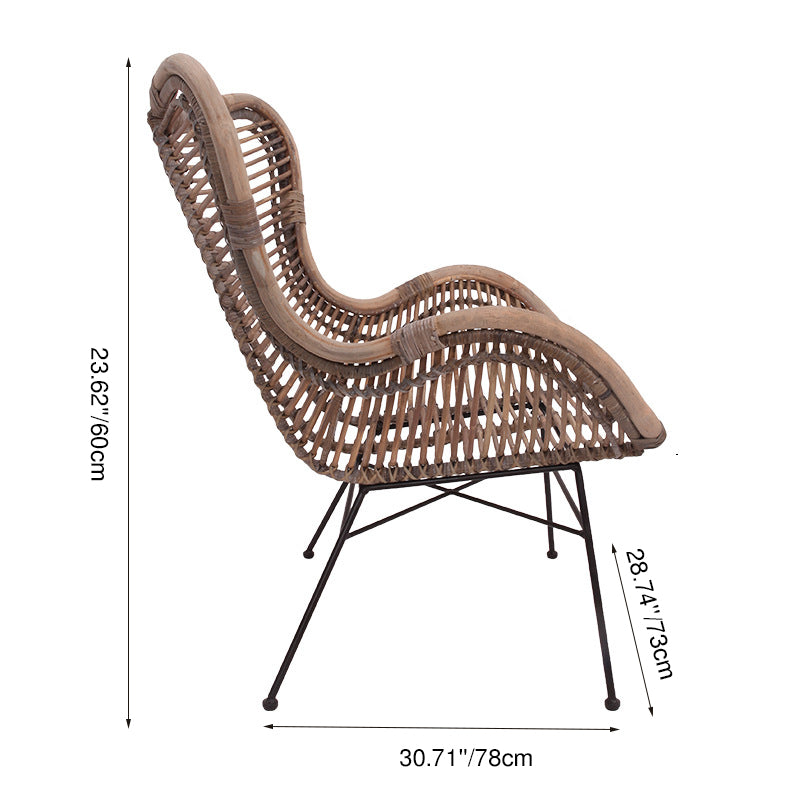 Contemporary Boho Accent Chair - Premium Indonesian Rattan: Natural Weave, Eco-Friendly Comfort & Sturdy Iron Leg Support For Living Room Lumendat
