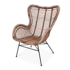 Contemporary Boho Accent Chair - Premium Indonesian Rattan: Natural Weave, Eco-Friendly Comfort & Sturdy Iron Leg Support For Living Room Lumendat