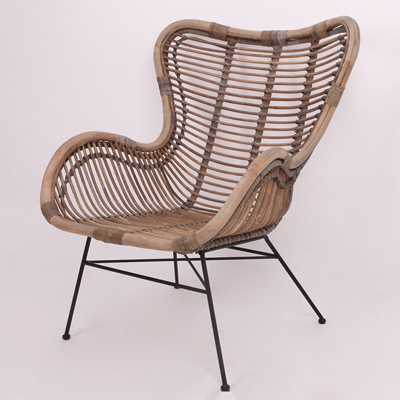 Contemporary Boho Accent Chair - Premium Indonesian Rattan: Natural Weave, Eco-Friendly Comfort & Sturdy Iron Leg Support For Living Room Lumendat