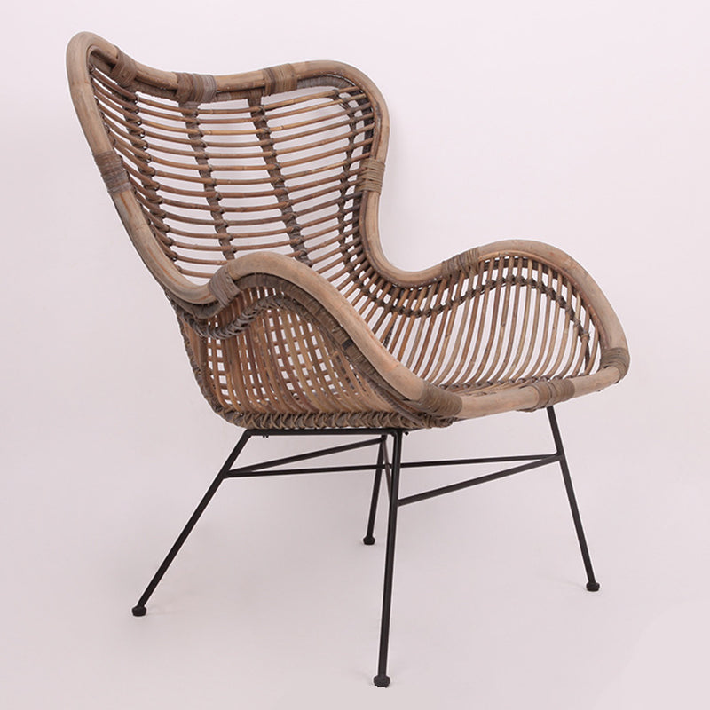 Contemporary Boho Accent Chair - Premium Indonesian Rattan: Natural Weave, Eco-Friendly Comfort & Sturdy Iron Leg Support For Living Room Lumendat