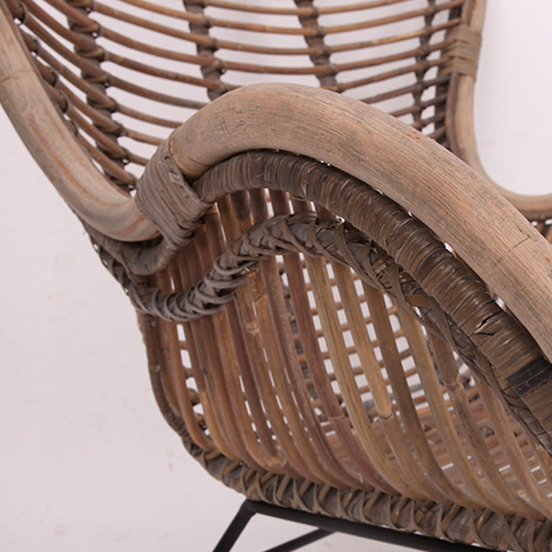 Contemporary Boho Accent Chair - Premium Indonesian Rattan: Natural Weave, Eco-Friendly Comfort & Sturdy Iron Leg Support For Living Room Lumendat
