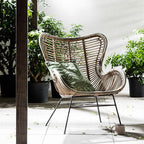 Contemporary Boho Accent Chair - Premium Indonesian Rattan: Natural Weave, Eco-Friendly Comfort & Sturdy Iron Leg Support For Living Room Lumendat