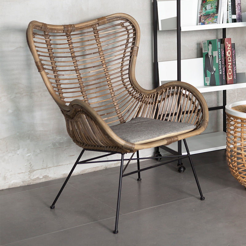 Contemporary Boho Accent Chair - Premium Indonesian Rattan: Natural Weave, Eco-Friendly Comfort & Sturdy Iron Leg Support For Living Room Lumendat