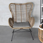 Contemporary Boho Accent Chair - Premium Indonesian Rattan: Natural Weave, Eco-Friendly Comfort & Sturdy Iron Leg Support For Living Room Lumendat