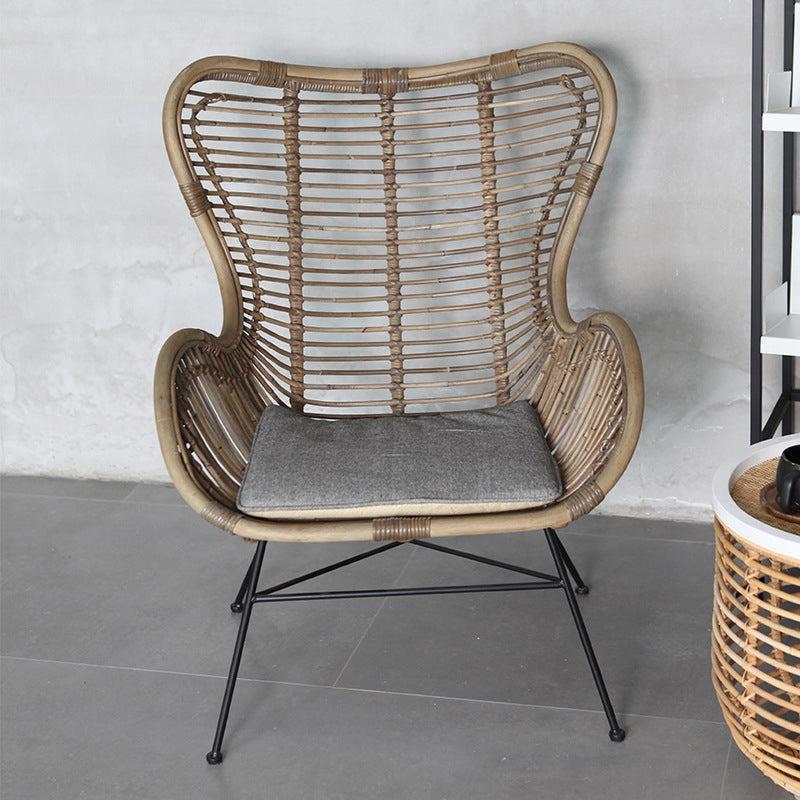 Contemporary Boho Accent Chair - Premium Indonesian Rattan: Natural Weave, Eco-Friendly Comfort & Sturdy Iron Leg Support For Living Room Lumendat