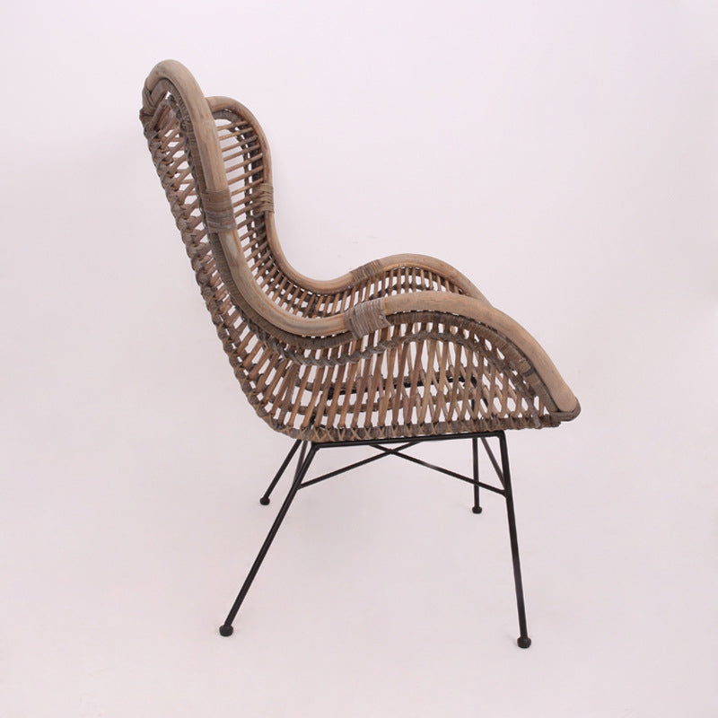 Contemporary Boho Accent Chair - Premium Indonesian Rattan: Natural Weave, Eco-Friendly Comfort & Sturdy Iron Leg Support For Living Room Lumendat