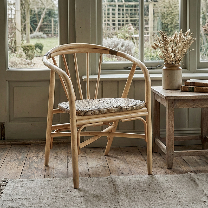 Contemporary Boho Accent Chair - Premium Indonesian Rattan: Hand-Woven Craftsmanship, Natural Rattan Texture, Durable & Skin-Friendly For Living Room & Bedroom Lumendat