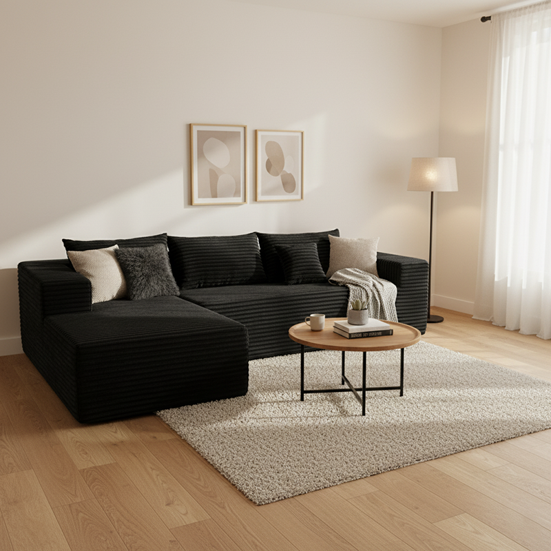 Compact 35D High-Resilience Foam Compression Sofa - Nordic Soft Corduroy Fabric Easy Storage For Living Room & Bedroom Lumendat