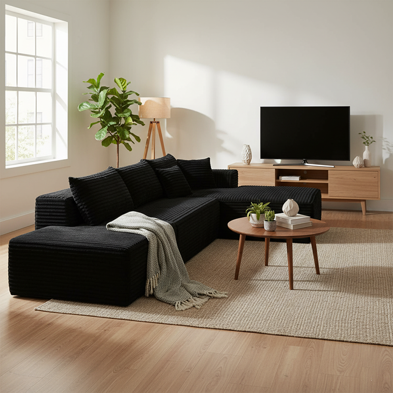 Compact 35D High-Resilience Foam Compression Sofa - Nordic Soft Corduroy Fabric Easy Storage For Living Room & Bedroom Lumendat