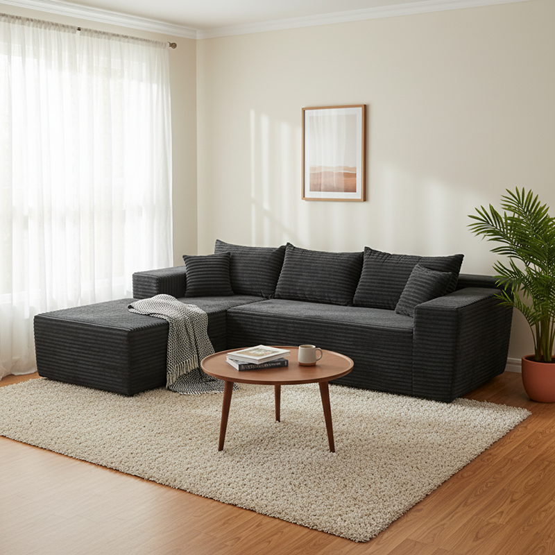 Compact 35D High-Resilience Foam Compression Sofa - Nordic Soft Corduroy Fabric Easy Storage For Living Room & Bedroom Lumendat