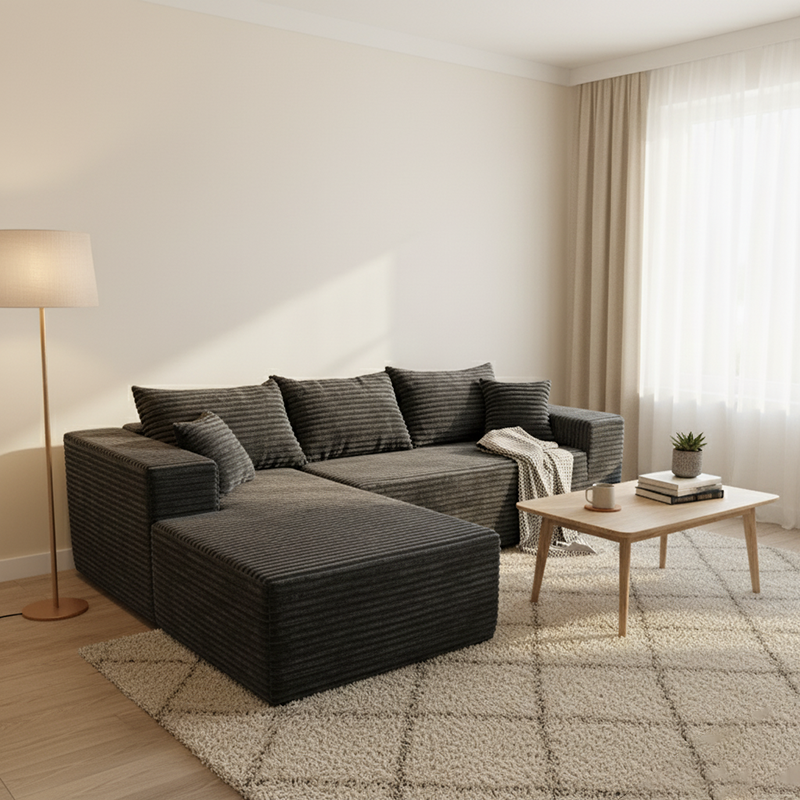 Compact 35D High-Resilience Foam Compression Sofa - Nordic Soft Corduroy Fabric Easy Storage For Living Room & Bedroom Lumendat