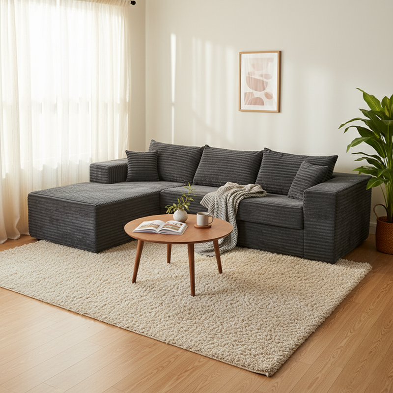 Compact 35D High-Resilience Foam Compression Sofa - Nordic Soft Corduroy Fabric Easy Storage For Living Room & Bedroom Lumendat