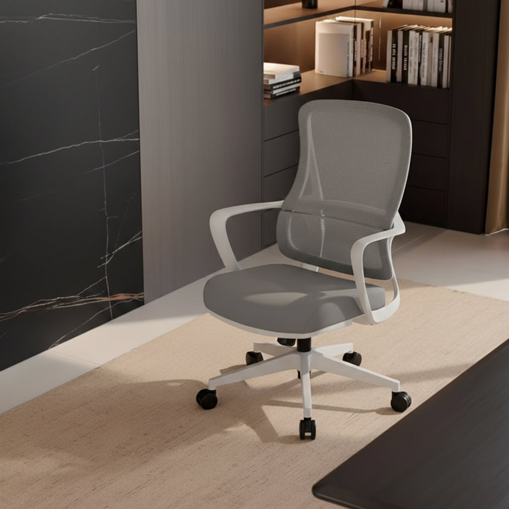 Memory Sponge Seat & Breathable Mesh Back Desk Chair - Minimalist PU Silent Casters & Butterfly Base For Home Office Lumendat