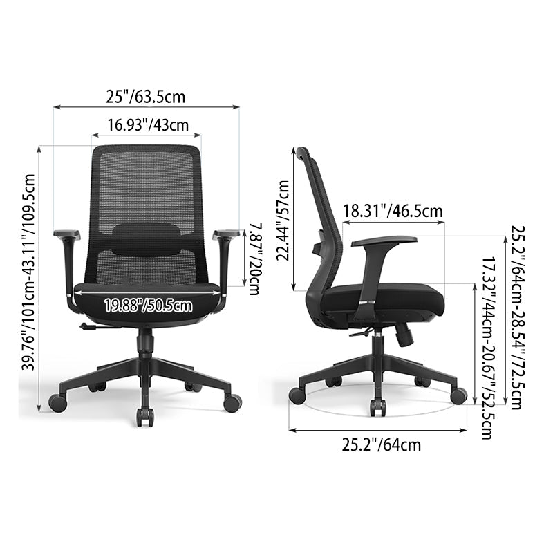 Adjustable Lumbar Support Ergonomic Mid-Back Desk Chair - Minimalist Memory Sponge Seat & BIFMA-Approved Casters For Home Office Lumendat