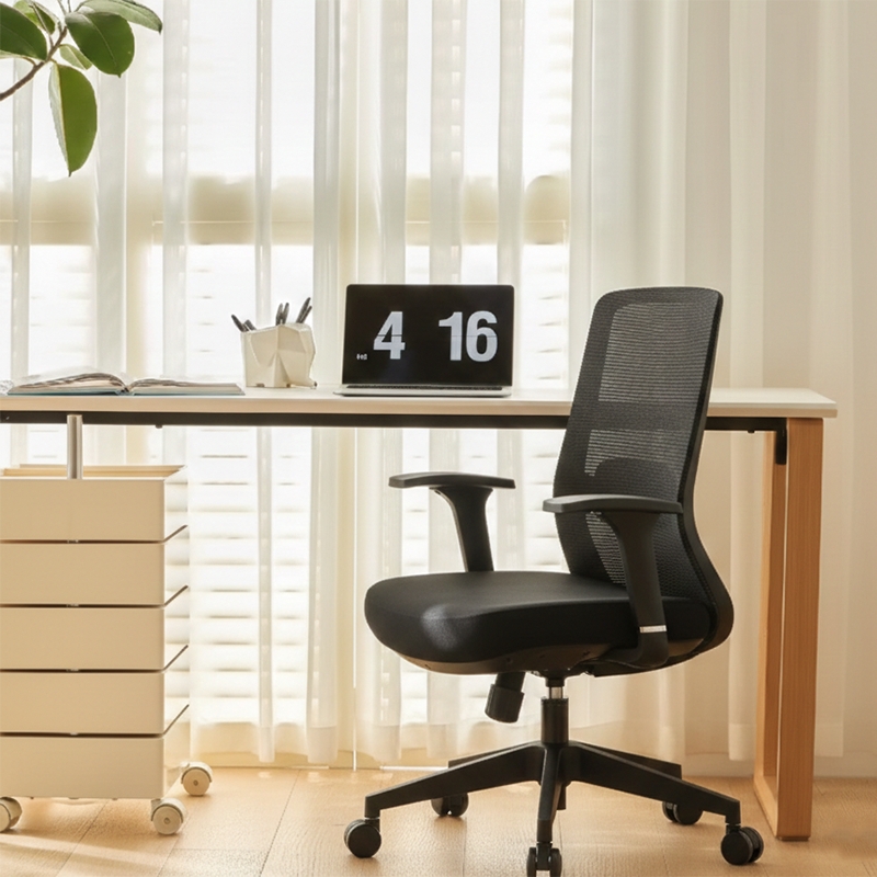 Adjustable Lumbar Support Ergonomic Mid-Back Desk Chair - Minimalist Memory Sponge Seat & BIFMA-Approved Casters For Home Office Lumendat