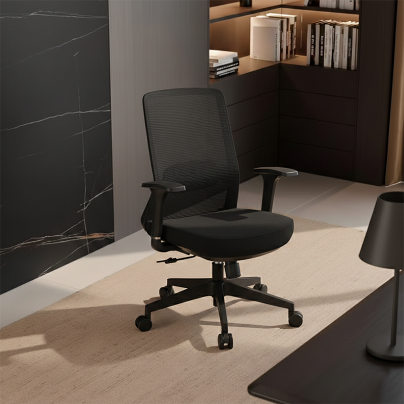 Adjustable Lumbar Support Ergonomic Mid-Back Desk Chair - Minimalist Memory Sponge Seat & BIFMA-Approved Casters For Home Office Lumendat