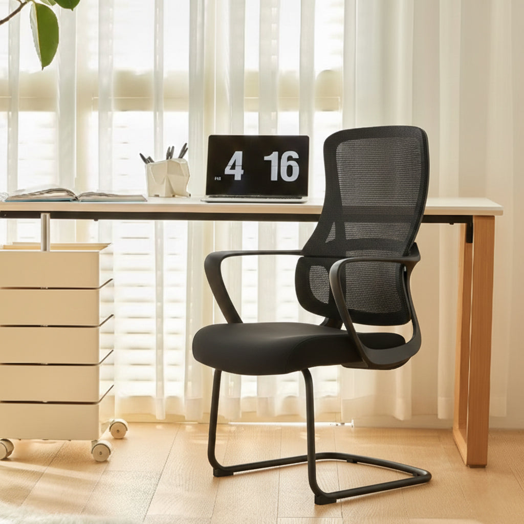 Stylish Black Mesh Executive Desk Chair - Minimalist High-End Visitor Chair With Memory Foam Seat & Steel Frame For Home Office Lumendat