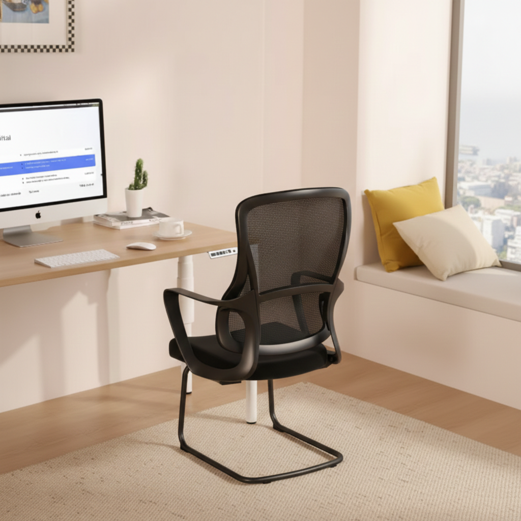Stylish Black Mesh Executive Desk Chair - Minimalist High-End Visitor Chair With Memory Foam Seat & Steel Frame For Home Office Lumendat