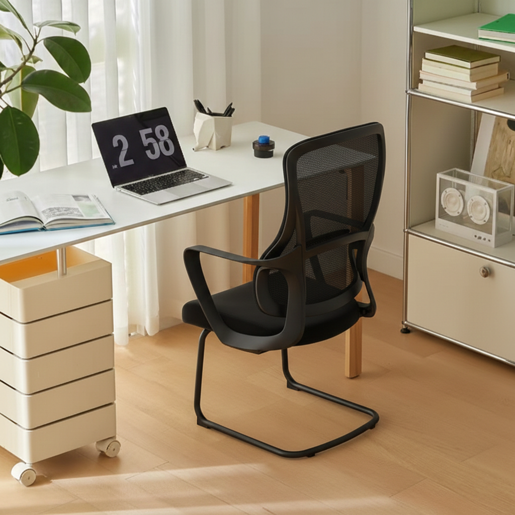 Stylish Black Mesh Executive Desk Chair - Minimalist High-End Visitor Chair With Memory Foam Seat & Steel Frame For Home Office Lumendat