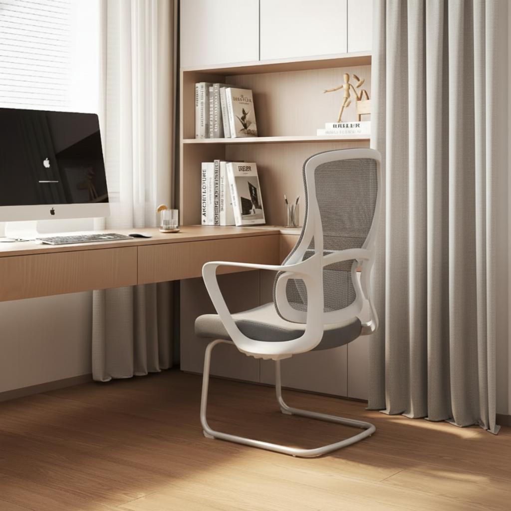 Modern Fixed Armrests Mesh Fabric Desk Chair - Minimalist Lumbar Support & Durable A3 Steel Frame For Home Office Lumendat