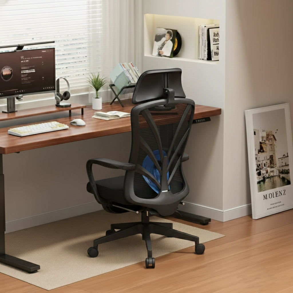 Peacock Back Adjustable Recliner Desk Chair - Minimalist Ergonomic Design 150° Recline & Breathable Mesh & SGS Certified Gas Lift For Home Office Lumendat