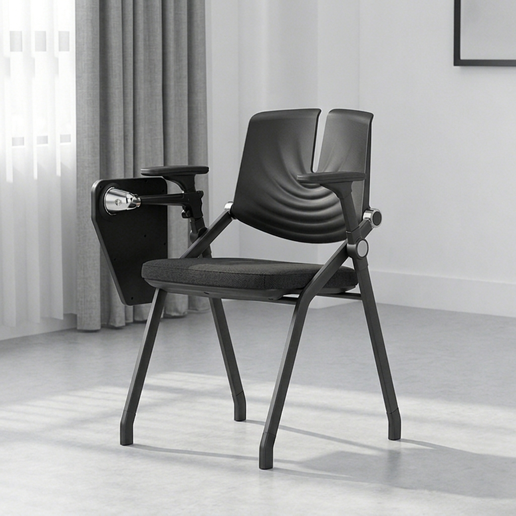 Premium High-Density Sponge Ergonomic Desk Chair - Minimalist Foldable Chair With Adjustable Armrests & Writing Board For Home Office Lumendat