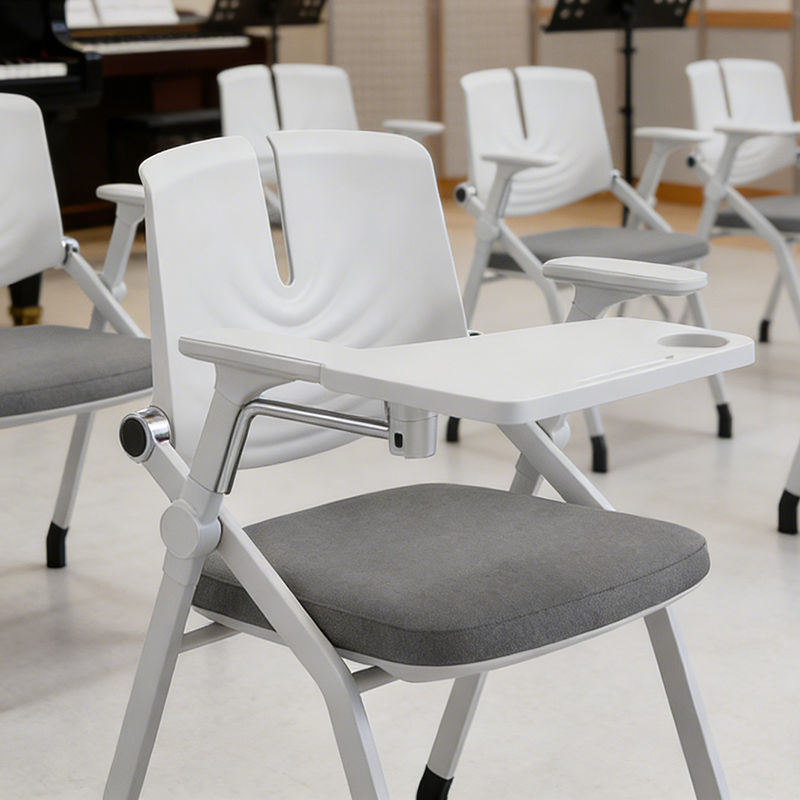 Space-Saving Foldable 180° Rotating Writing Board Desk Chair - Minimalist Silent Casters & Adjustable Armrests & Comfortable & Practical For Home Office Lumendat