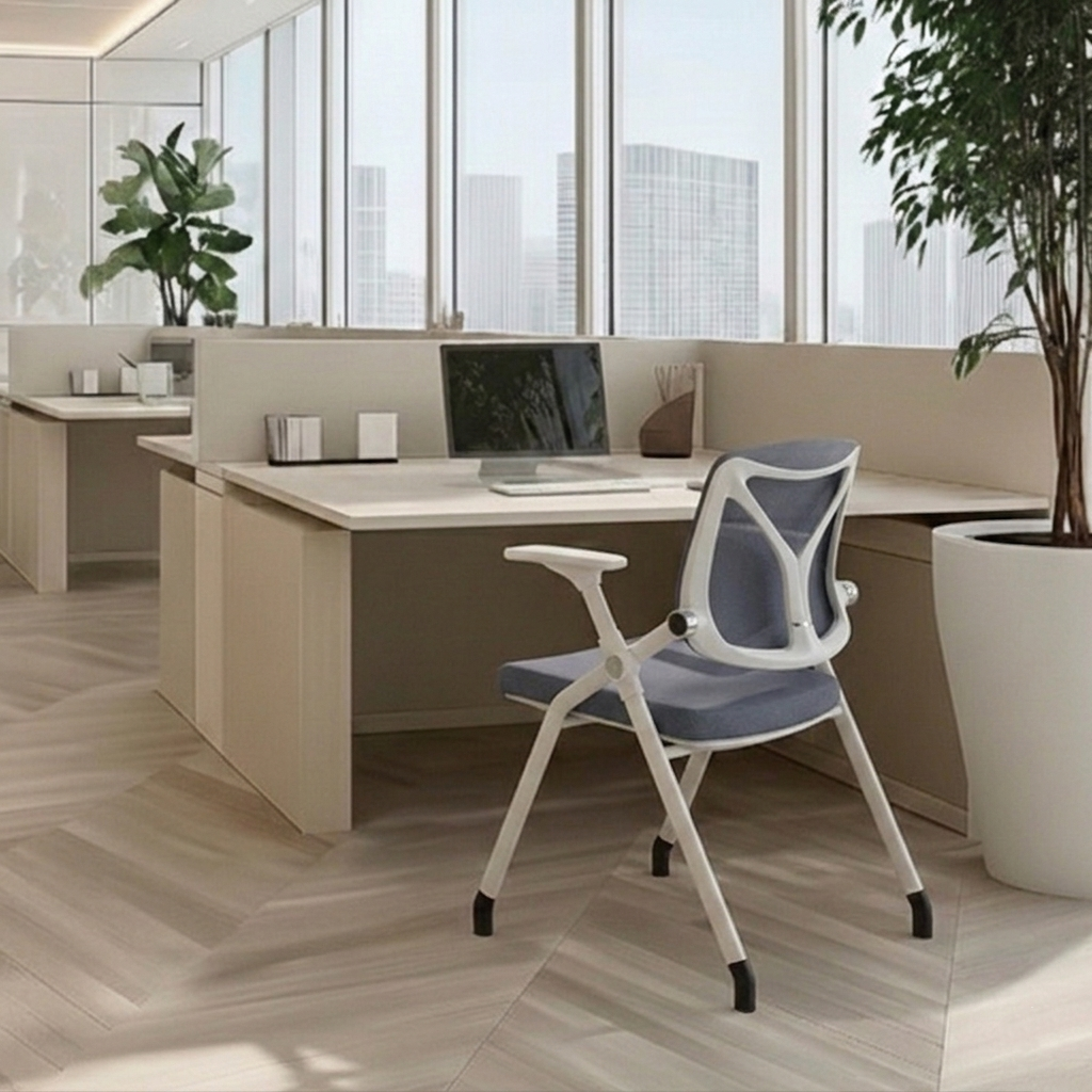 Modern PP Armrest & Mesh Back Ergonomic Folding Desk Chair - Minimalist High-Density Sponge Seat & Durable Frame For Home Office Lumendat