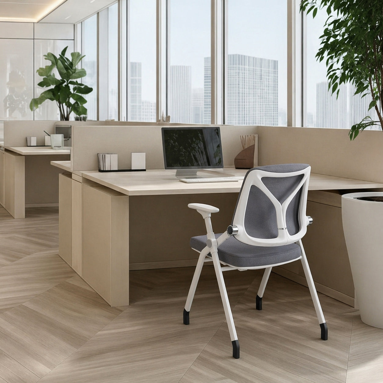 Modern PP Armrest & Mesh Back Ergonomic Folding Desk Chair - Minimalist High-Density Sponge Seat & Durable Frame For Home Office Lumendat