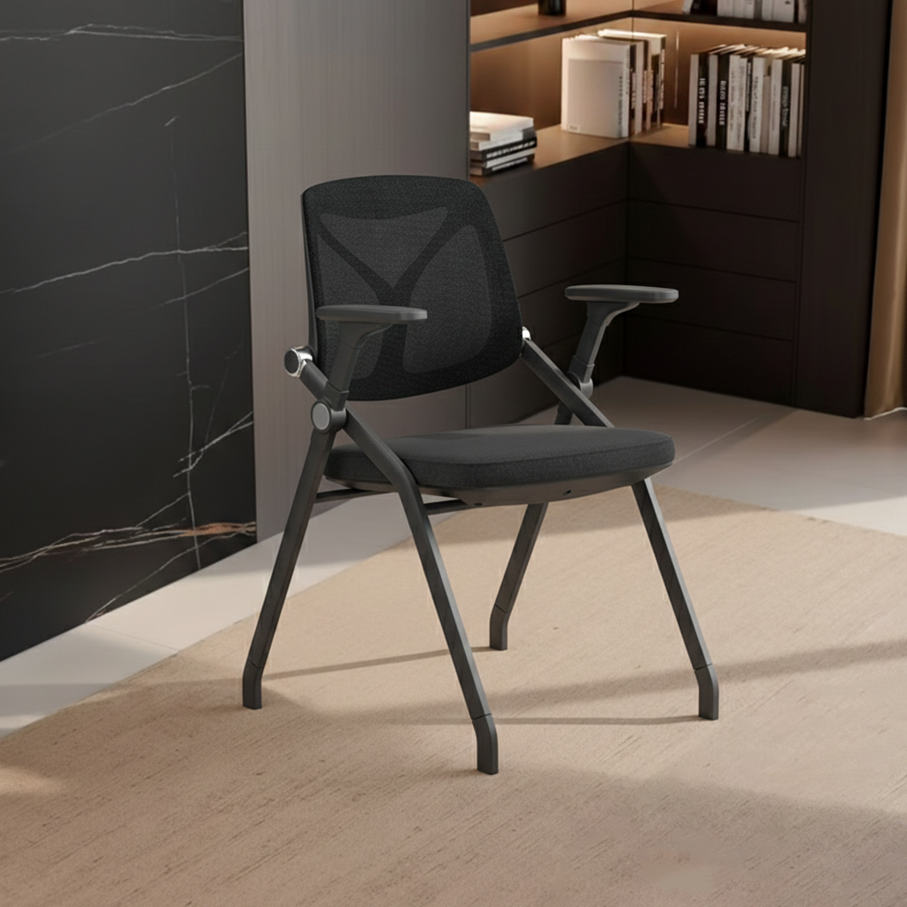 Black Mesh Back Ergonomic Desk Chair - Minimalist Adjustable Armrests, High-Density Foam Seat & Foldable Design For Home Office Lumendat