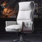Modern Luxury Genuine Leather Wood & Aluminum Rectangular Back Desk Chair With Footrest & Wheels For Study & Home Office DFM-F