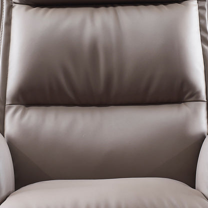 Modern Luxury Genuine Leather Wood & Aluminum Rectangular Back Desk Chair With Footrest & Wheels For Study & Home Office