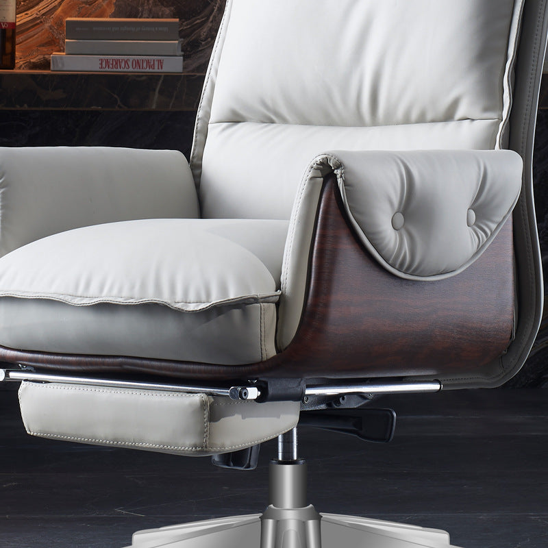 Modern Luxury Genuine Leather Wood & Aluminum Rectangular Back Desk Chair With Footrest & Wheels For Study & Home Office DFM-F