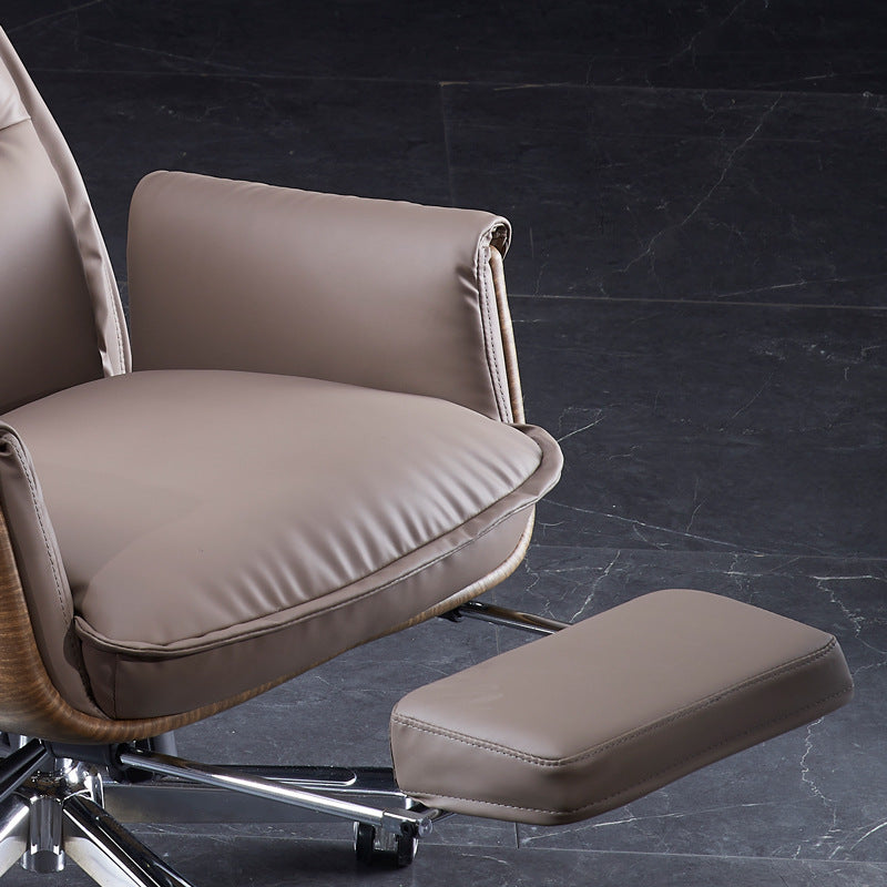 Modern Luxury Genuine Leather Wood & Aluminum Rectangular Back Desk Chair With Footrest & Wheels For Study & Home Office DFM-F