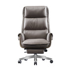 Modern Luxury Genuine Leather Wood & Aluminum Rectangular Back Desk Chair With Footrest & Wheels For Study & Home Office DFM-F