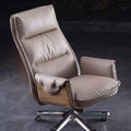 Modern Luxury Genuine Leather Wood & Aluminum Rectangular Back Desk Chair With Footrest & Wheels For Study & Home Office DFM-F