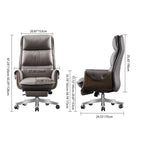 Modern Luxury Genuine Leather Wood & Aluminum Rectangular Back Desk Chair With Footrest & Wheels For Study & Home Office DFM-F