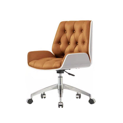 Contemporary Nordic Swivel Microfiber & Genuine Leather Wood Steel Square Desk Chair With Armrest And Backrest For Home Office Or Study