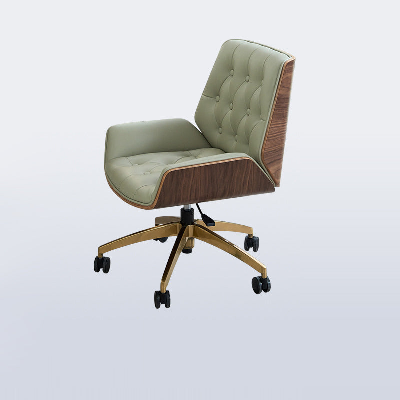 Contemporary Nordic Swivel Microfiber & Genuine Leather Wood Steel Square Desk Chair With Armrest And Backrest For Home Office Or Study DFM-F