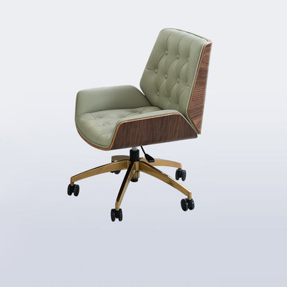 Contemporary Nordic Swivel Microfiber & Genuine Leather Wood Steel Square Desk Chair With Armrest And Backrest For Home Office Or Study